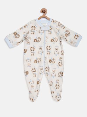White-Blue Fleece Babysuit-Front Opening